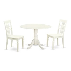 East West Furniture Dublin 3-piece Dining Set with Wood Seat in Linen White