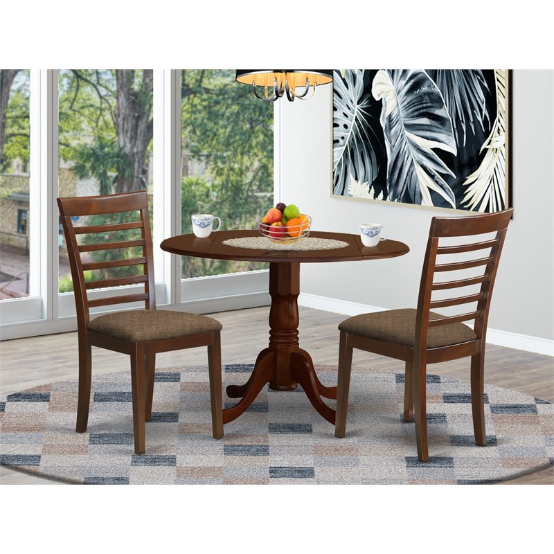 East West Furniture Dublin Dining Set with Ladder Back Fabric Chairs in Mahogany