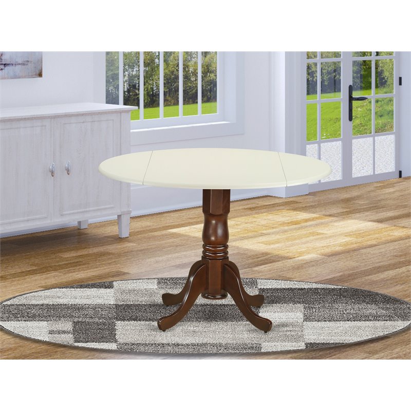 East West Furniture Dublin Traditional Wood Dining Table in White/Mahogany
