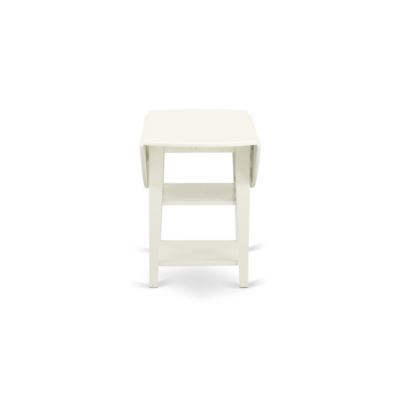 East West Furniture Sudbury Wood Dining Table with 2 Shelves in Linen White