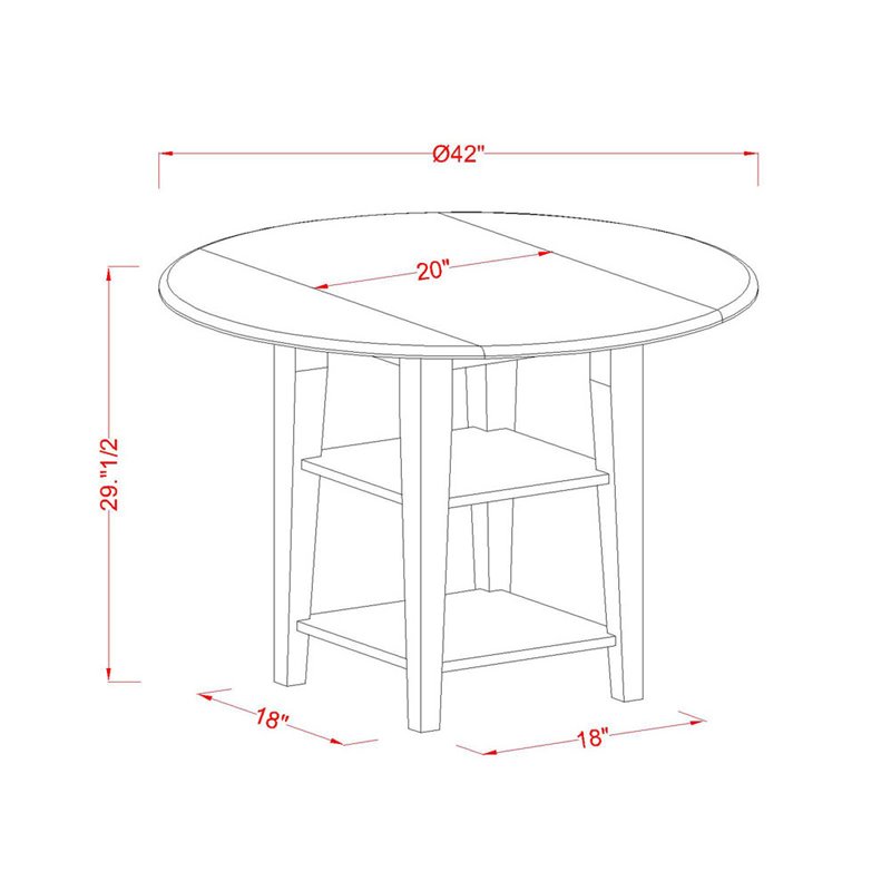 East West Furniture Sudbury Wood Dining Table with 2 Shelves in Linen White