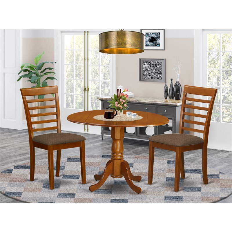 East West Furniture Dublin Wood Dining Set w/ Linen Fabric Seat in Brown