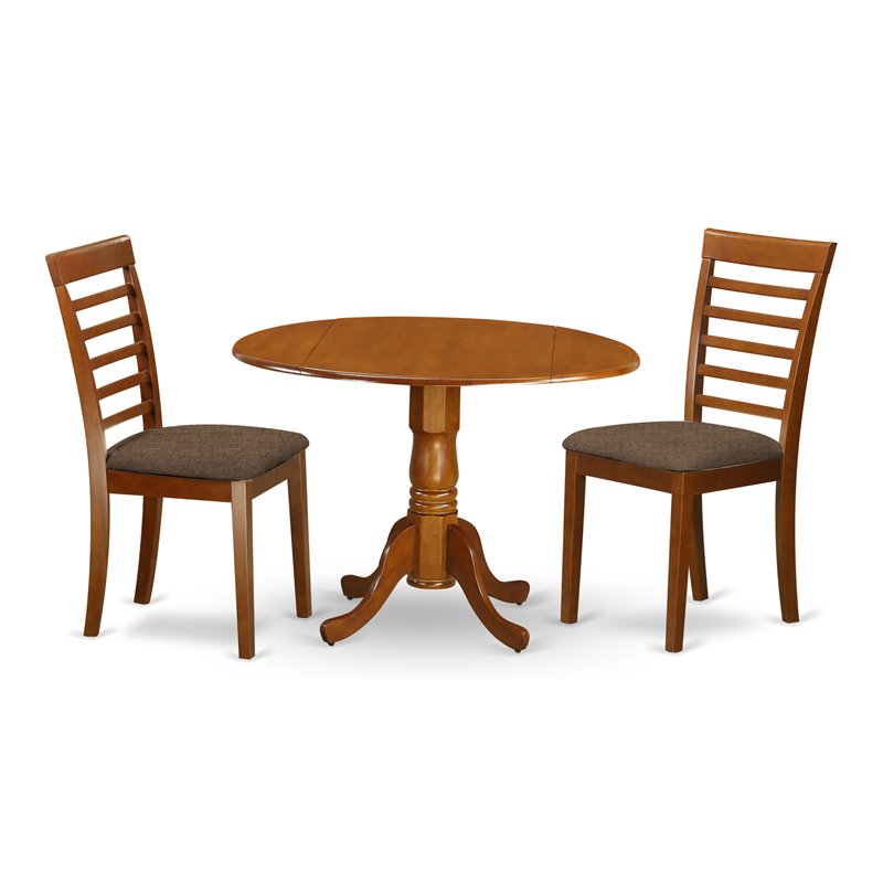 East West Furniture Dublin Wood Dining Set w/ Linen Fabric Seat in Brown