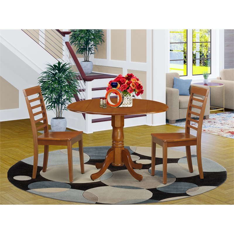 East West Furniture Dublin Dining Table and Ladder Back Chairs in Saddle Brown