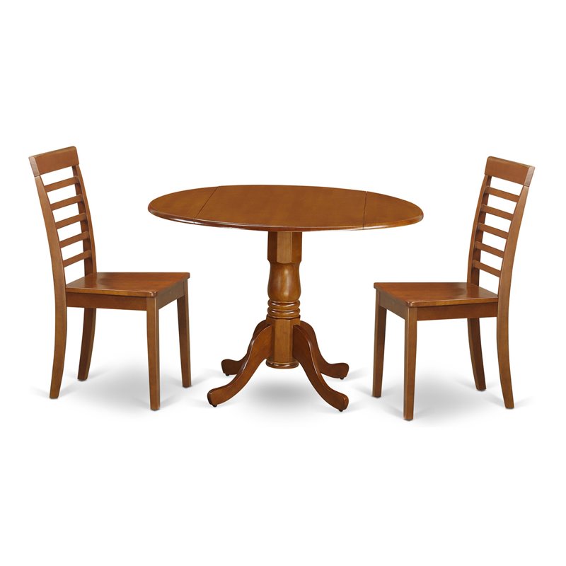 East West Furniture Dublin Dining Table and Ladder Back Chairs in Saddle Brown