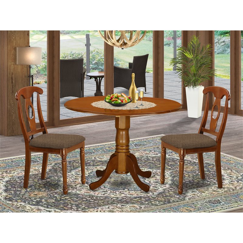 East West Furniture Dublin 3-piece Wood Dining Set with Fabric Seat in Brown