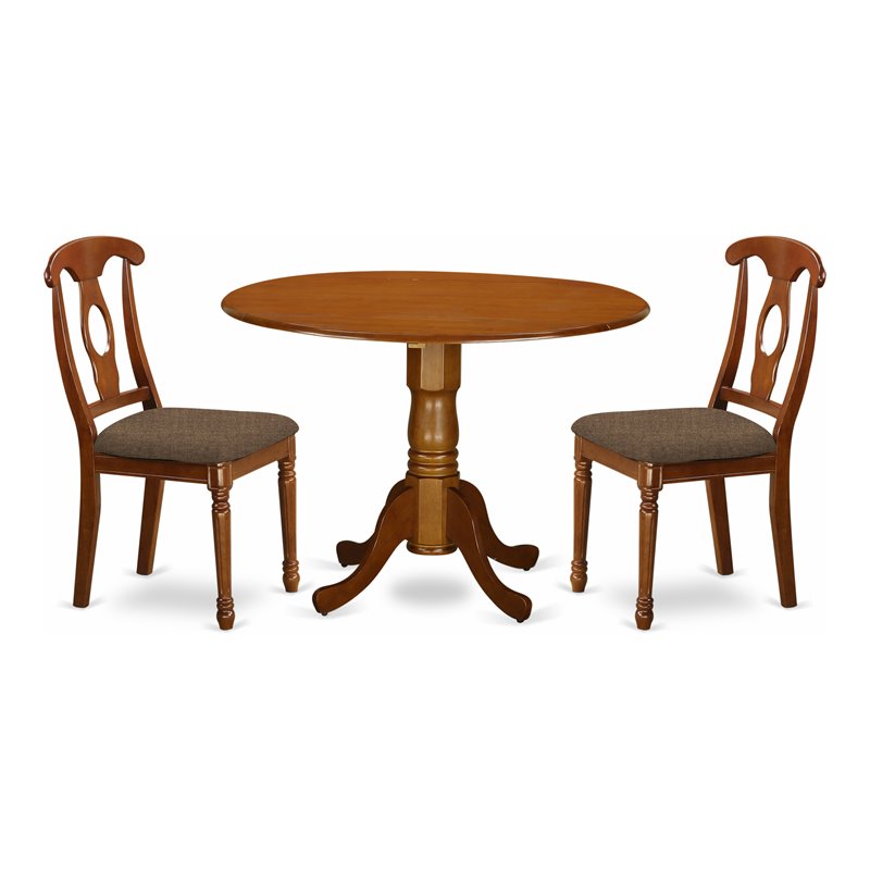 East West Furniture Dublin 3-piece Wood Dining Set with Fabric Seat in Brown