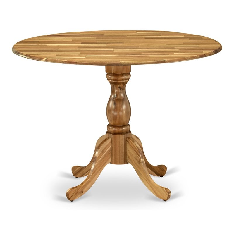 East West Furniture Dublin Wood Dining Table with Pedestal Legs in Natural