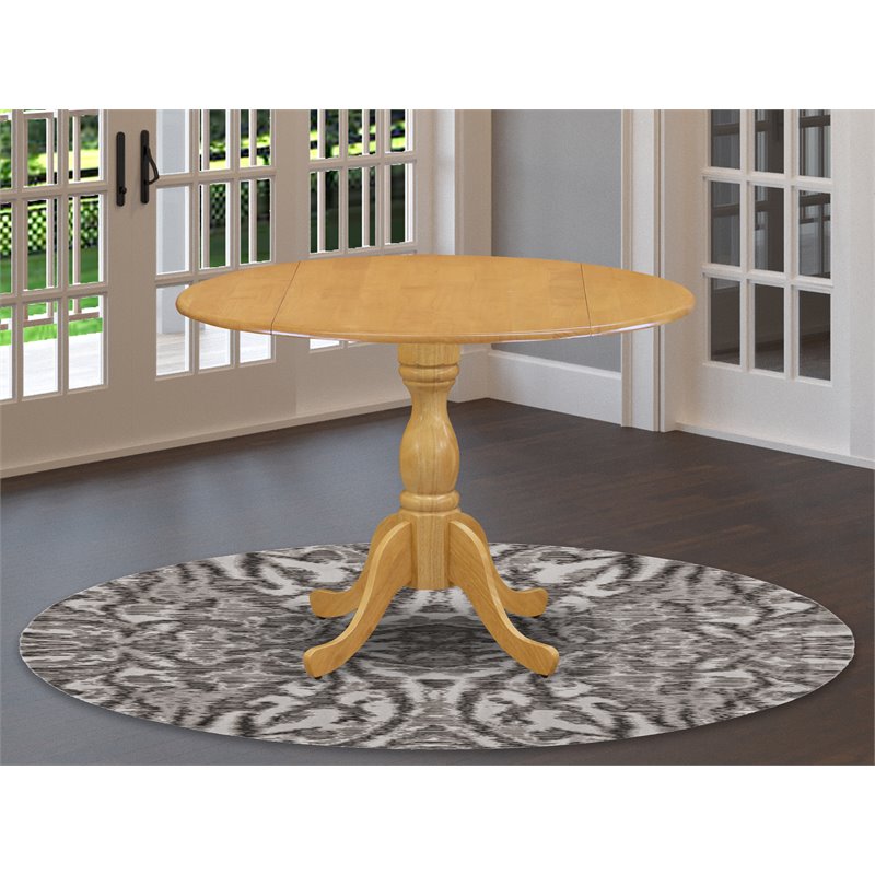 East West Furniture Dublin Wood Dining Table with Pedestal Legs in Oak