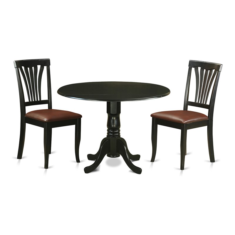 East West Furniture Dublin 3-piece Wood Dining Set w/ Leather Seat in Black