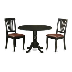 East West Furniture Dublin 3-piece Wood Dining Set w/ Leather Seat in Black