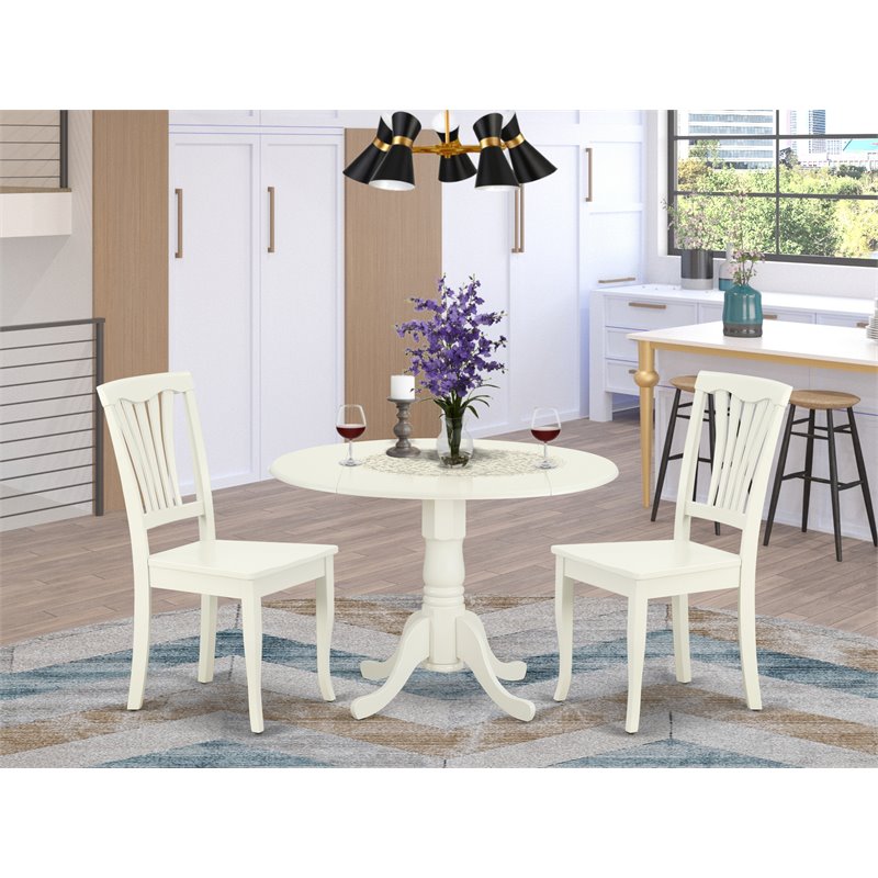 East West Furniture Dublin 3-piece Traditional Wood Dining Set in White Finish
