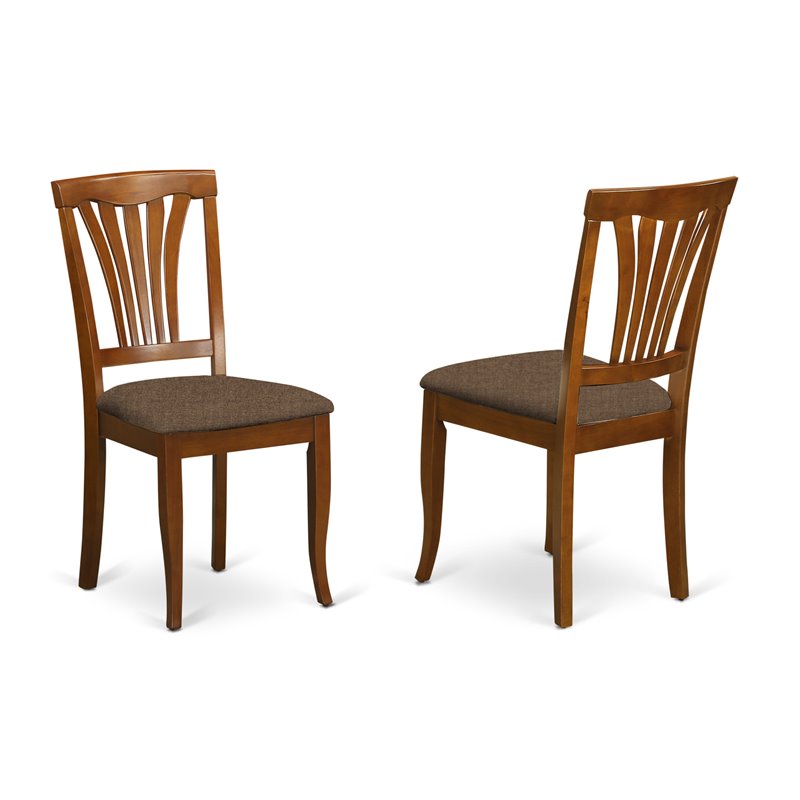 East West Furniture Dublin Wood Dining Set with Fabric Seat in Saddle Brown