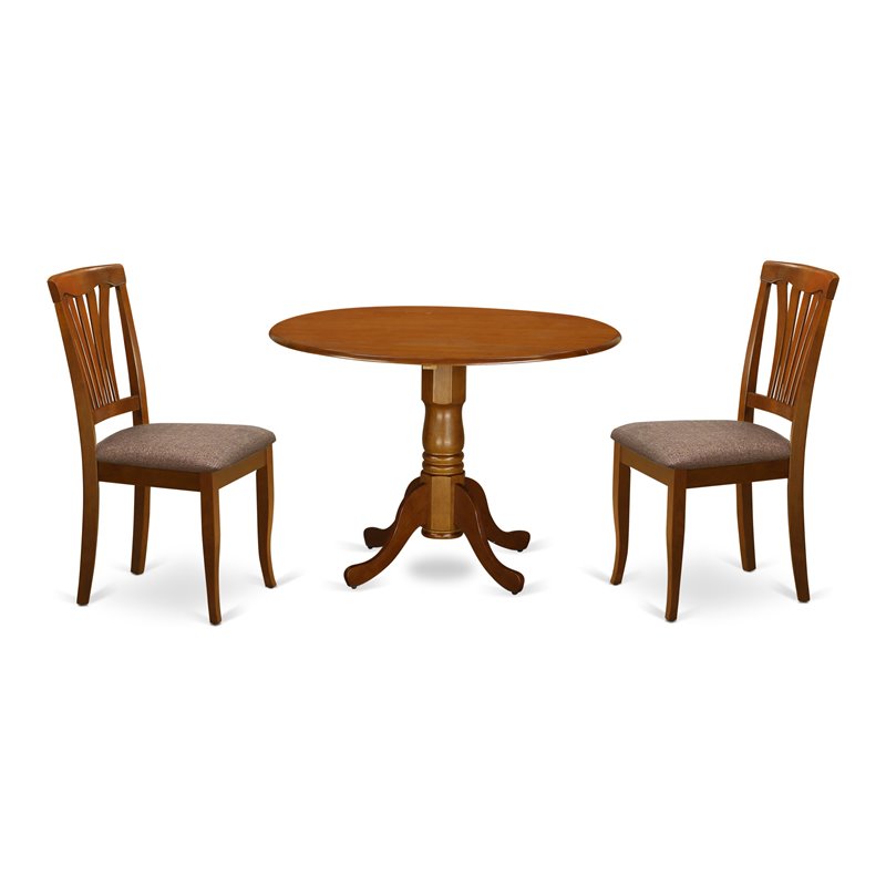 East West Furniture Dublin Wood Dining Set with Fabric Seat in Saddle Brown