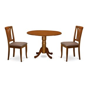 East West Furniture Dublin Wood Dining Set with Fabric Seat in Saddle Brown