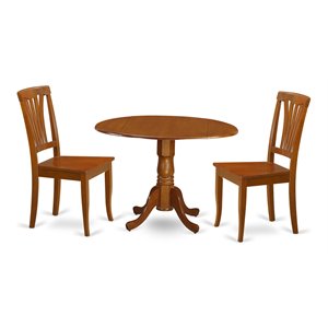 East West Furniture Dublin 3-piece Traditional Wood Dining Set in Saddle Brown