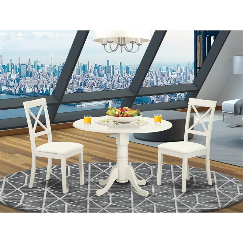 East West Furniture Dublin 3-piece Table & X-Back Leather Chair Set in White