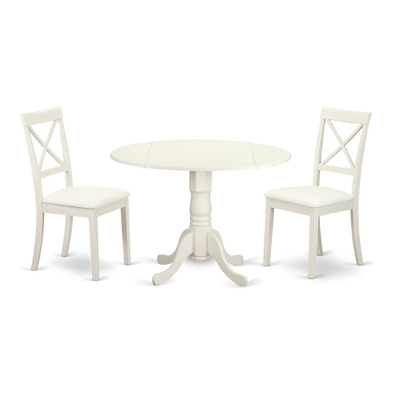East West Furniture Dublin 3-piece Table & X-Back Leather Chair Set in White