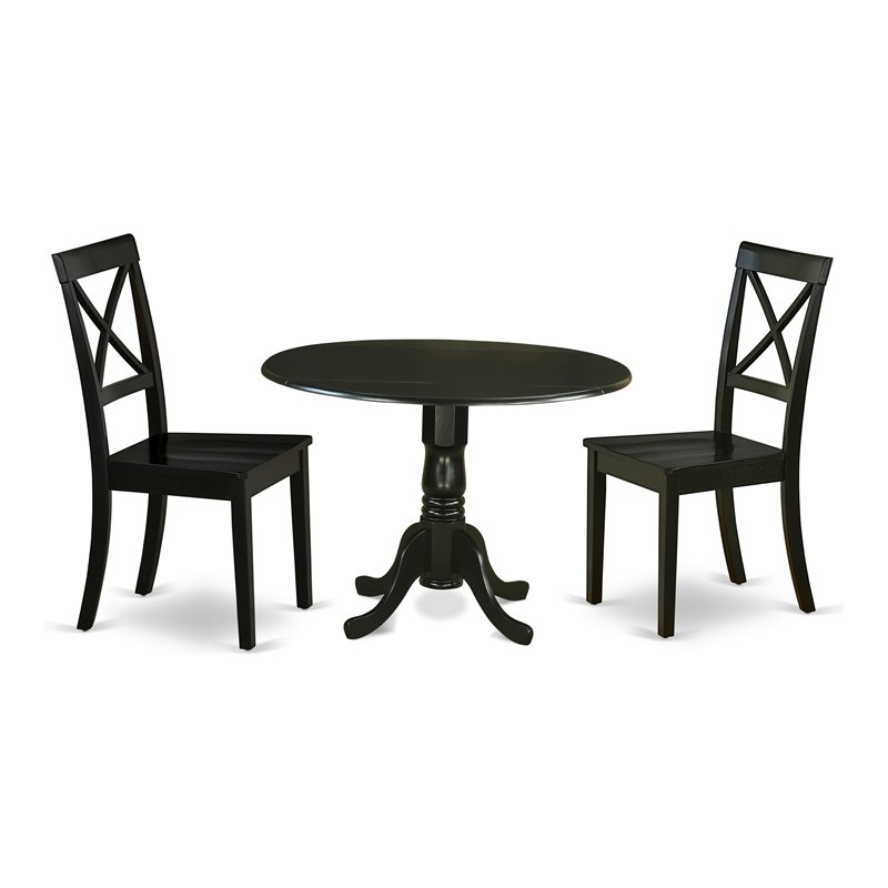 East West Furniture Dublin Table and X-back Chair Set with Wood Seat in Black