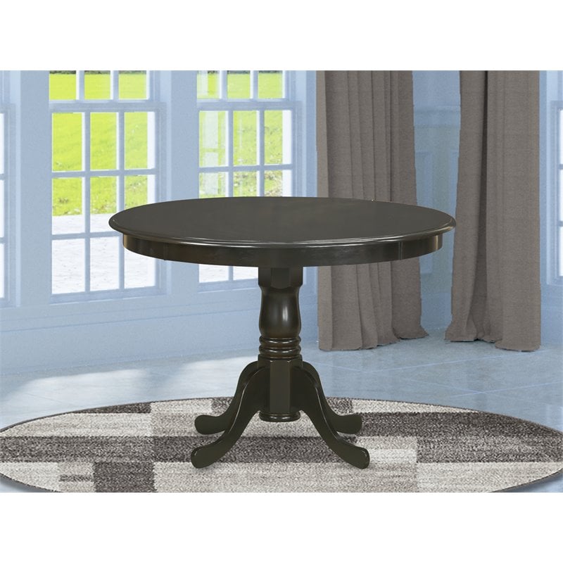 East West Furniture Hartland Round Wood Dining Table in Cappuccino/Black