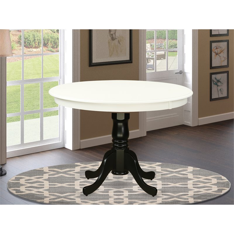 East West Furniture Hartland Round Wood Dining Table in Black/White