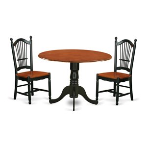 East West Furniture Dublin Wood Table and Slatted Back Chairs in Black/Cherry