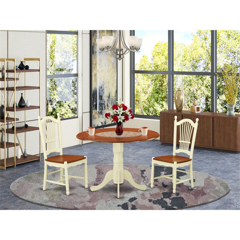 East West Furniture Dublin 3-piece Dining Table & Chair Set in Cream/Cherry