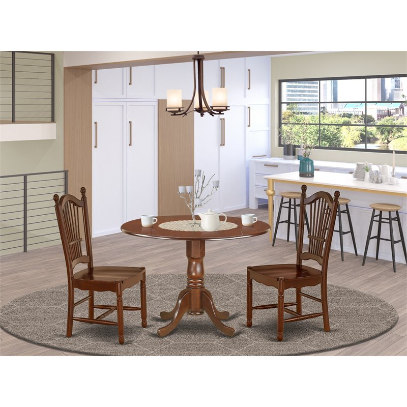 East West Furniture Dublin Wood Table and Slatted Back Chairs in Mahogany
