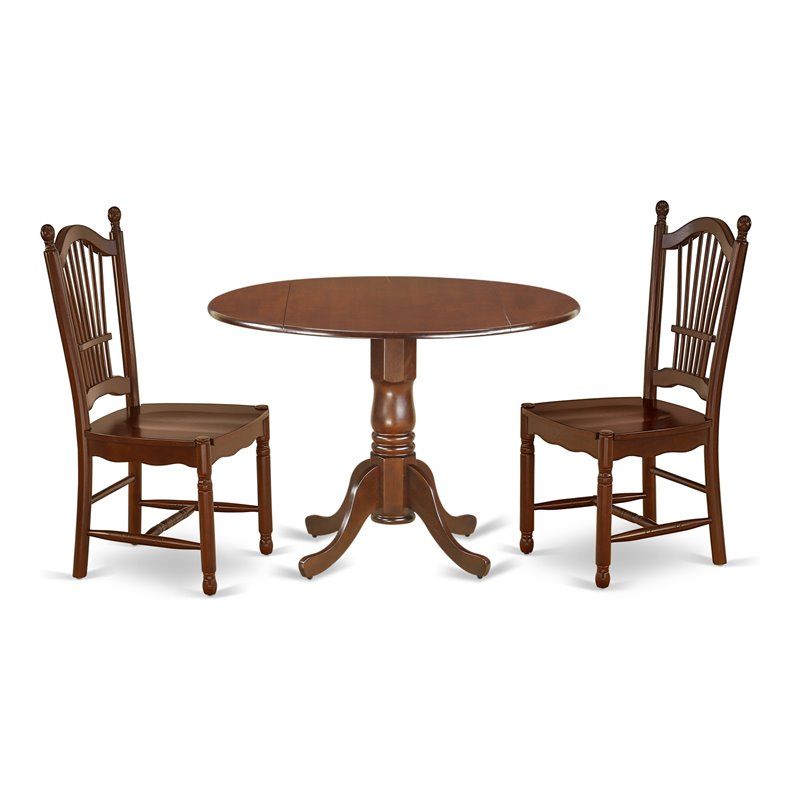 East West Furniture Dublin Wood Table and Slatted Back Chairs in Mahogany