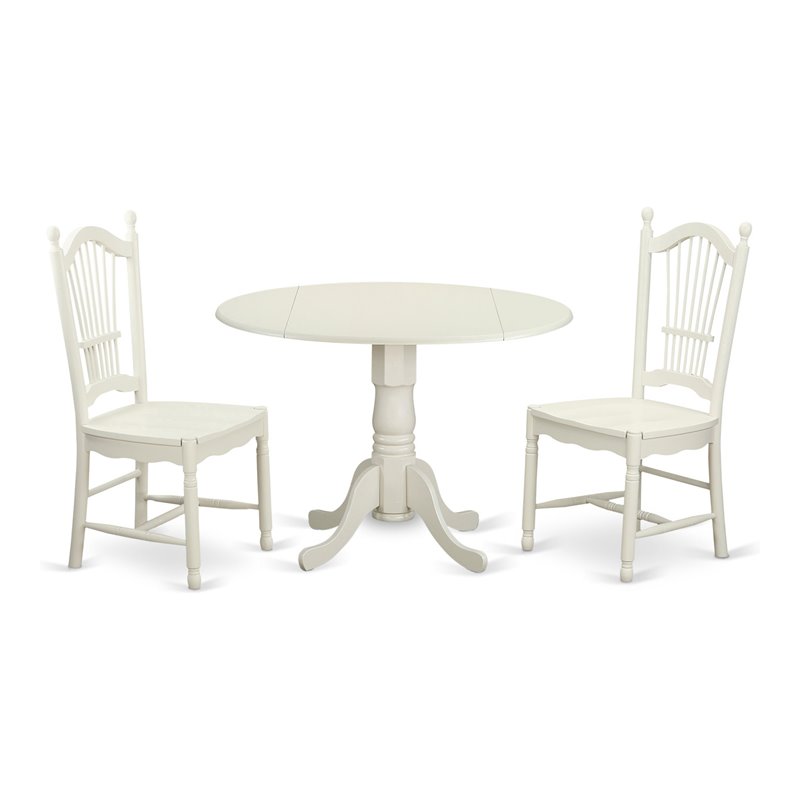 East West Furniture Dublin 3-piece Dining Table & Chair Set in Linen White