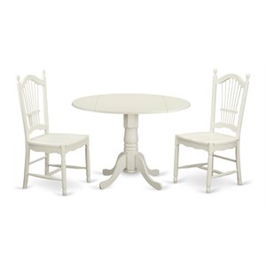 East West Furniture Dublin 3-piece Dining Table & Chair Set in Linen White