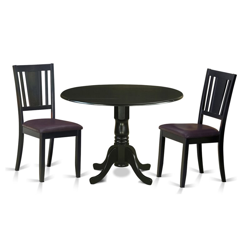 East West Furniture Dublin 3-piece Wood Dining Set with Leather Seat in Black