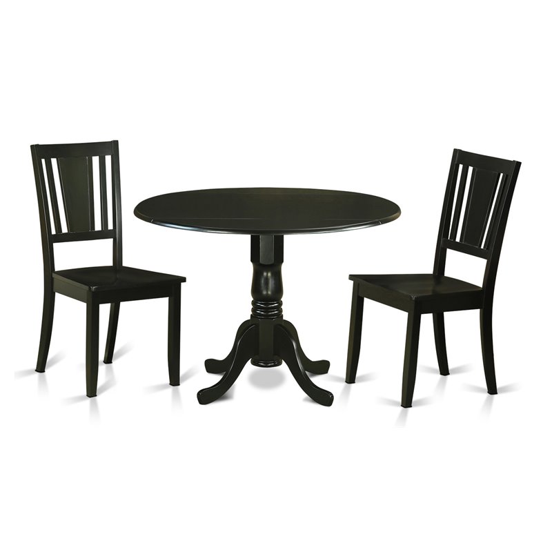 East West Furniture Dublin 3-piece Dining Set with Panel Back Chairs in Black