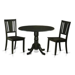 East West Furniture Dublin 3-piece Dining Set with Panel Back Chairs in Black