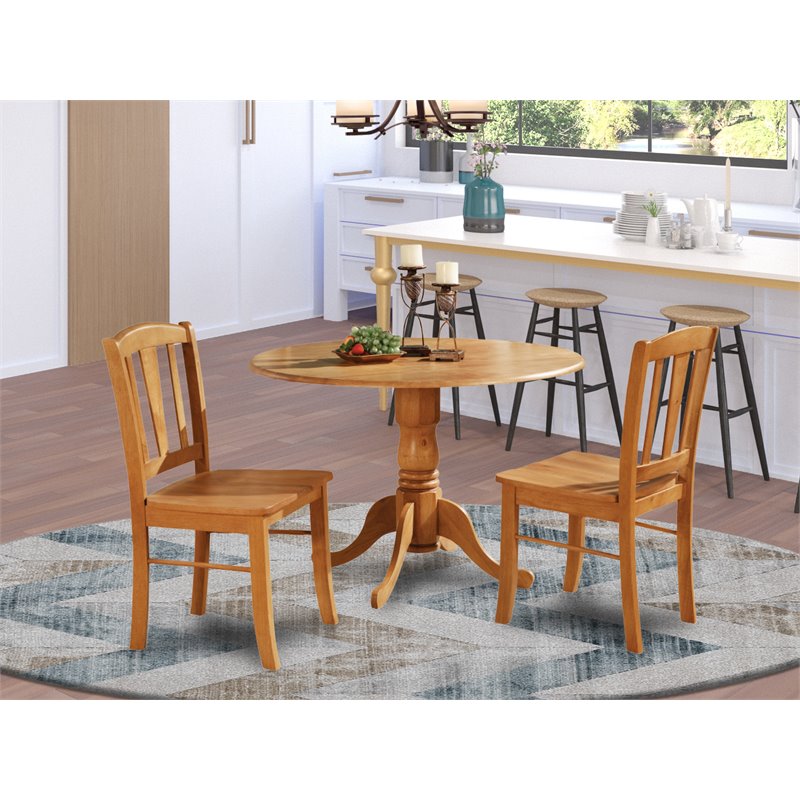 East West Furniture Dublin Traditional Wood Dining Set with Round Table in Oak