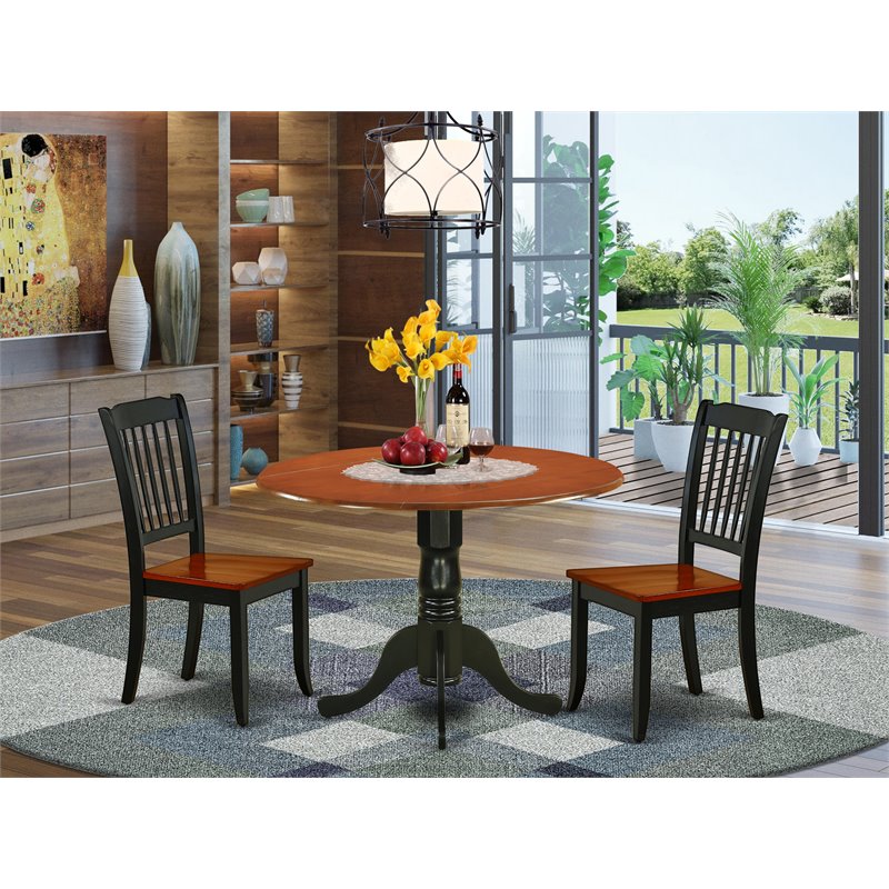East West Furniture Dublin 3-piece Traditional Wood Dining Set in Black/Cherry