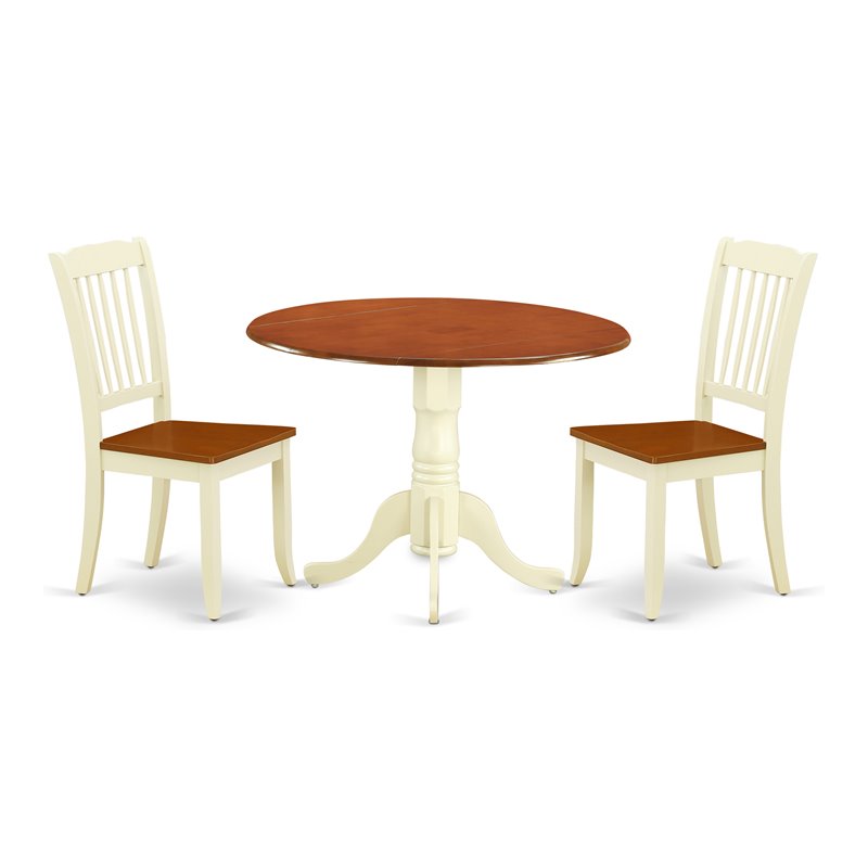 East West Furniture Dublin 3-piece Wood Dining Set in Cream/Cherry