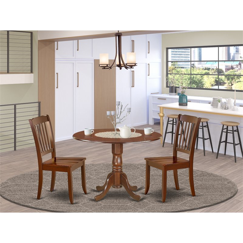 East West Furniture Dublin 3-piece Traditional Wood Dining Set in Mahogany