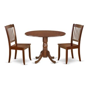 East West Furniture Dublin 3-piece Traditional Wood Dining Set in Mahogany