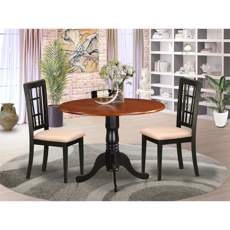 East West Furniture Dublin 3-piece Wood Dining Set in Black and Cherry