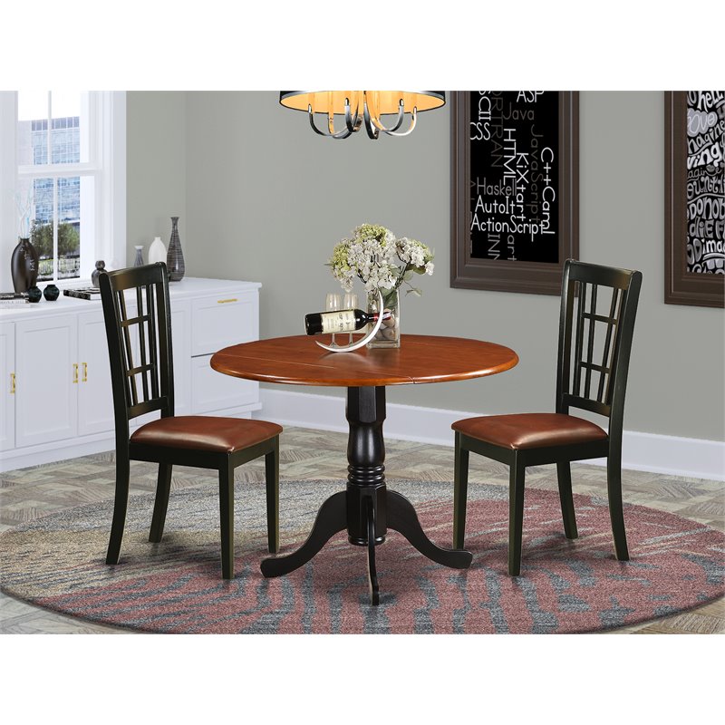 East West Furniture Dublin 3-piece Wood Dining Table Set in Black and Cherry