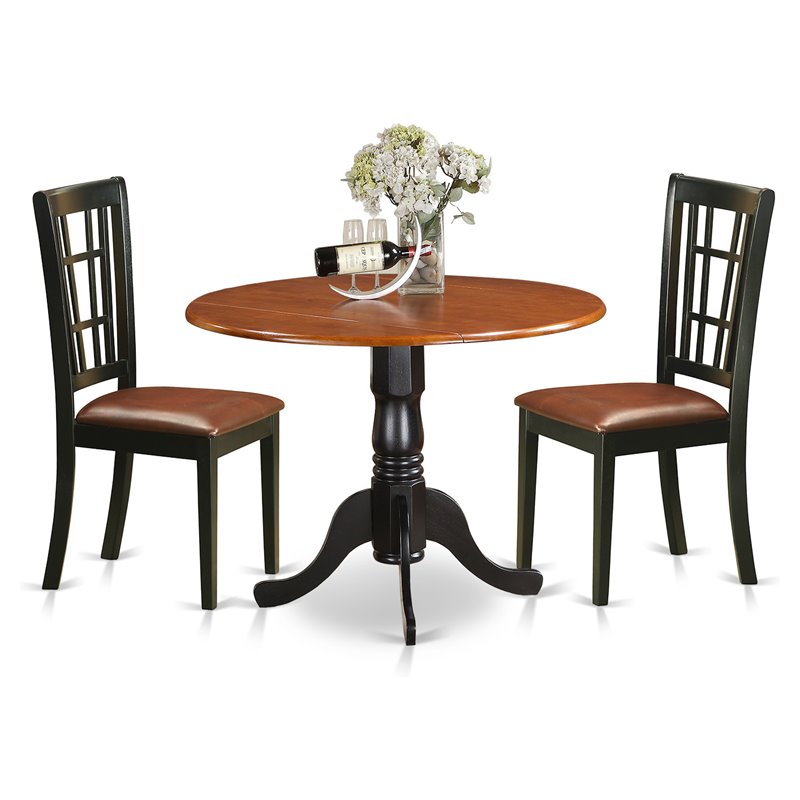 East West Furniture Dublin 3-piece Wood Dining Table Set in Black and Cherry