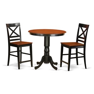 East West Furniture Jackson 3-piece Dining Set with Bar Stools in Black/Cherry