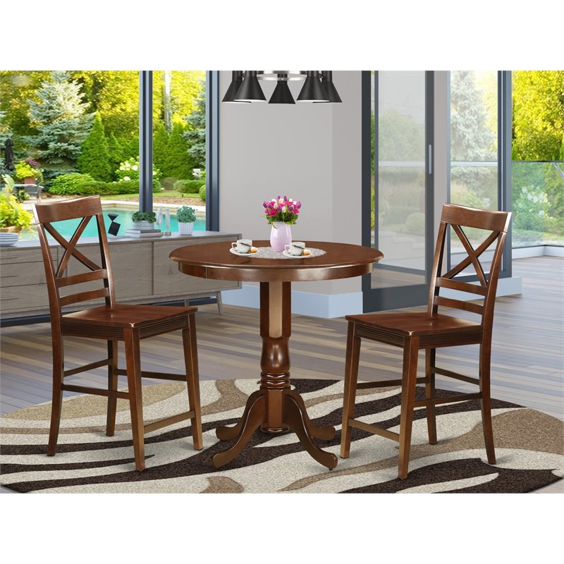 East West Furniture Jackson 3-piece Wood Dining Table and Chair Set in Mahogany