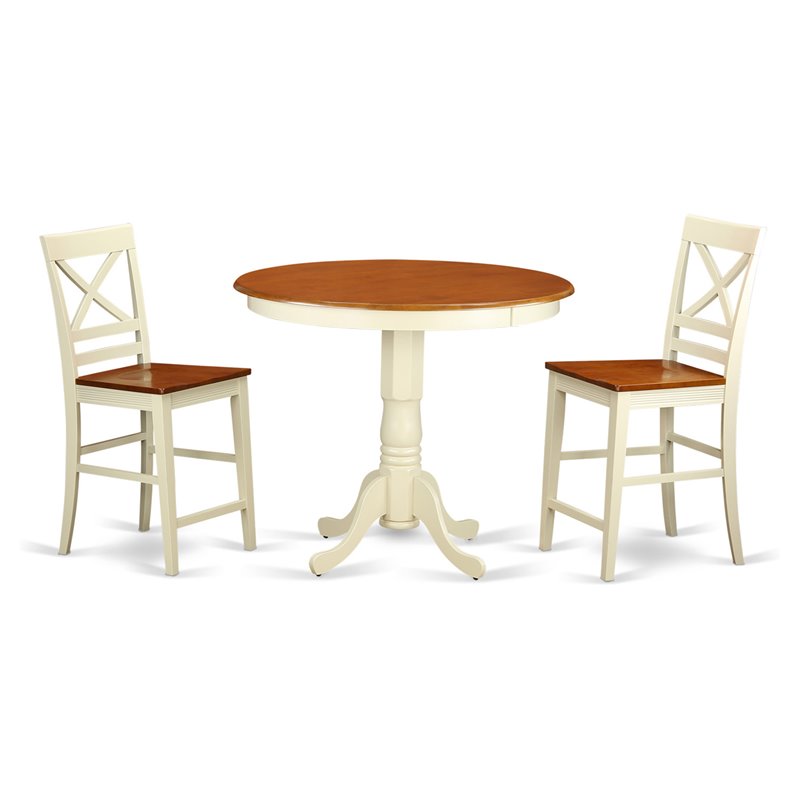 East West Furniture Jackson 3-piece Wood Dining Room Set in Buttermilk/Cherry