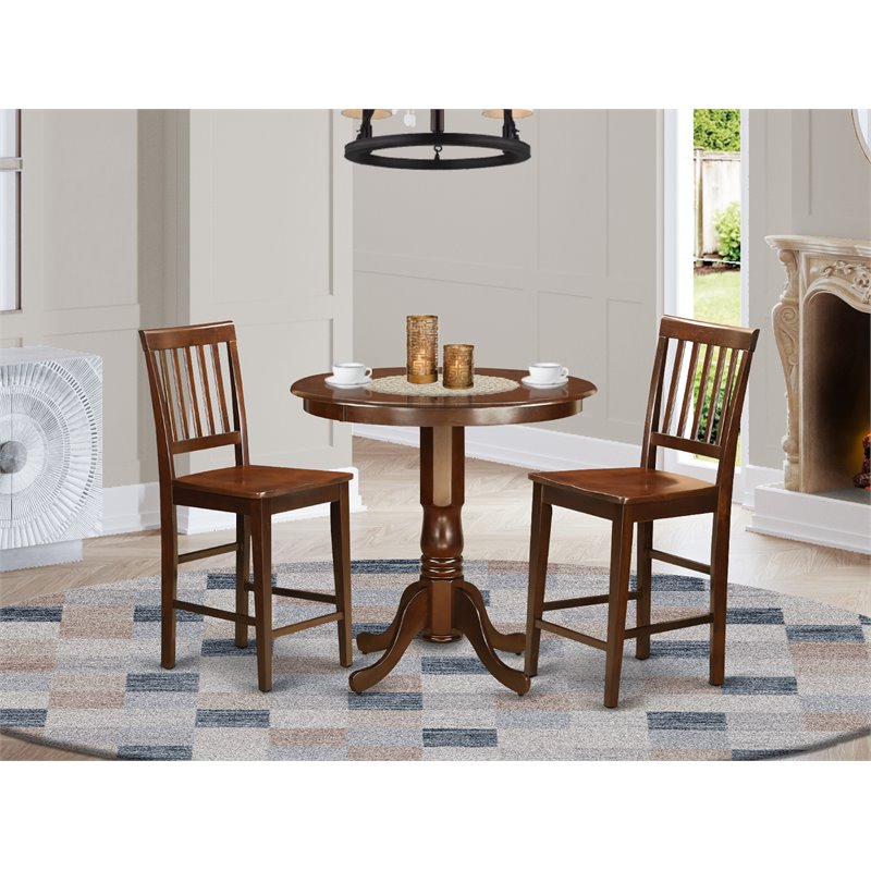 East West Furniture Jackson 3-piece Wood Counter Height Dining Set in Mahogany