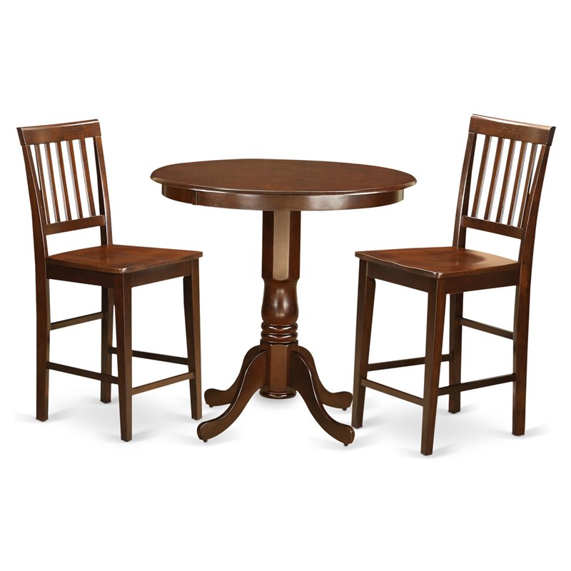East West Furniture Jackson 3-piece Wood Counter Height Dining Set in Mahogany