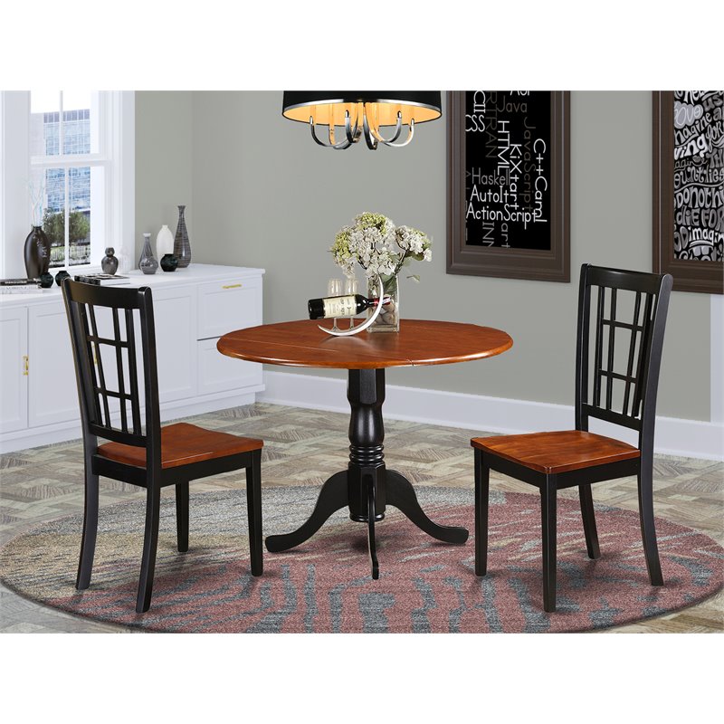 East West Furniture Dublin 3-piece Wood Kitchen Table Set in Black and Cherry