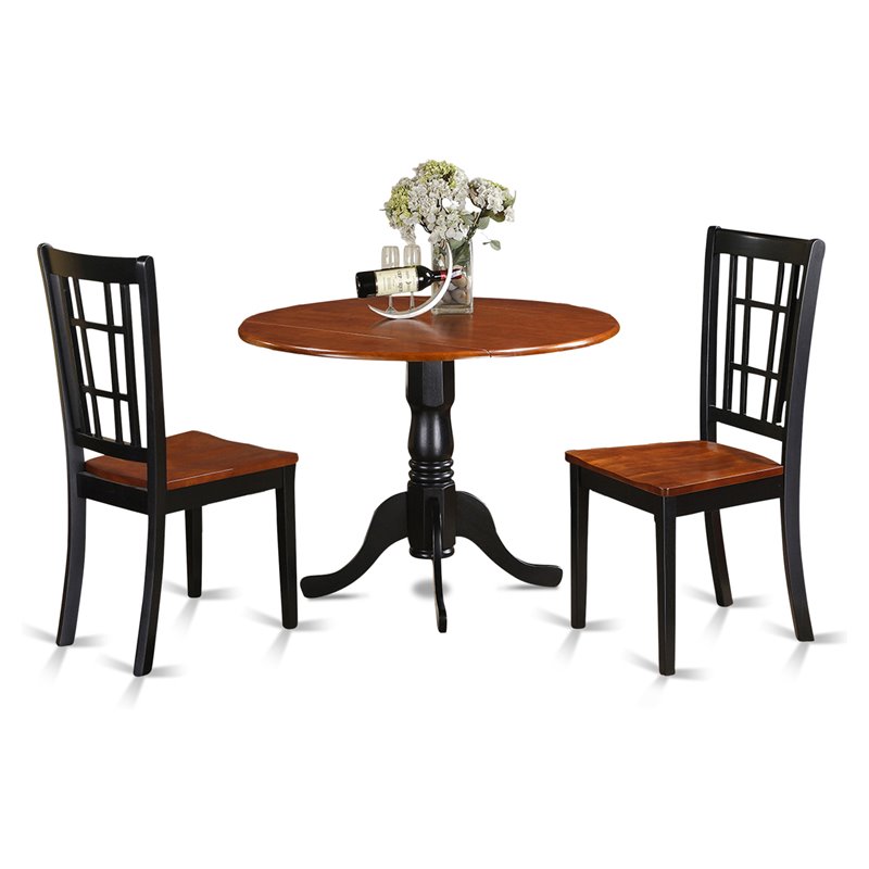 East West Furniture Dublin 3-piece Wood Kitchen Table Set in Black and Cherry