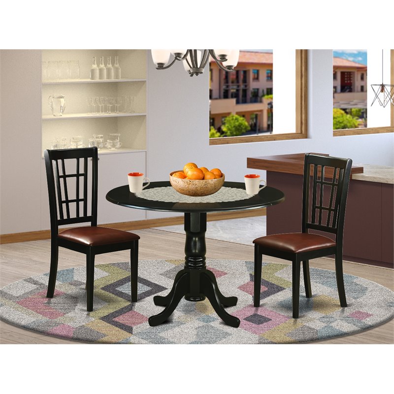 East West Furniture Dublin 3-piece Traditional Wood Dining Room Set in Black